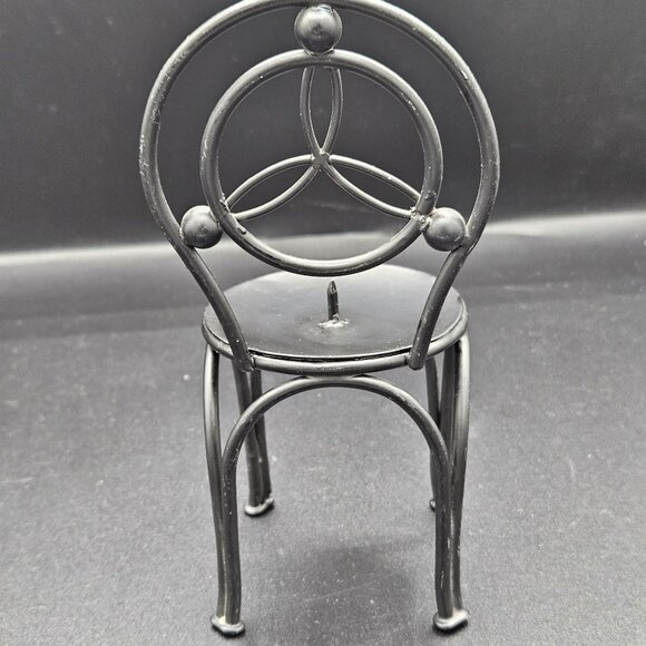 Vintage Black Metal Candle Holder Chair Design With Celtic Symbol Backrest - Picture 7 of 7